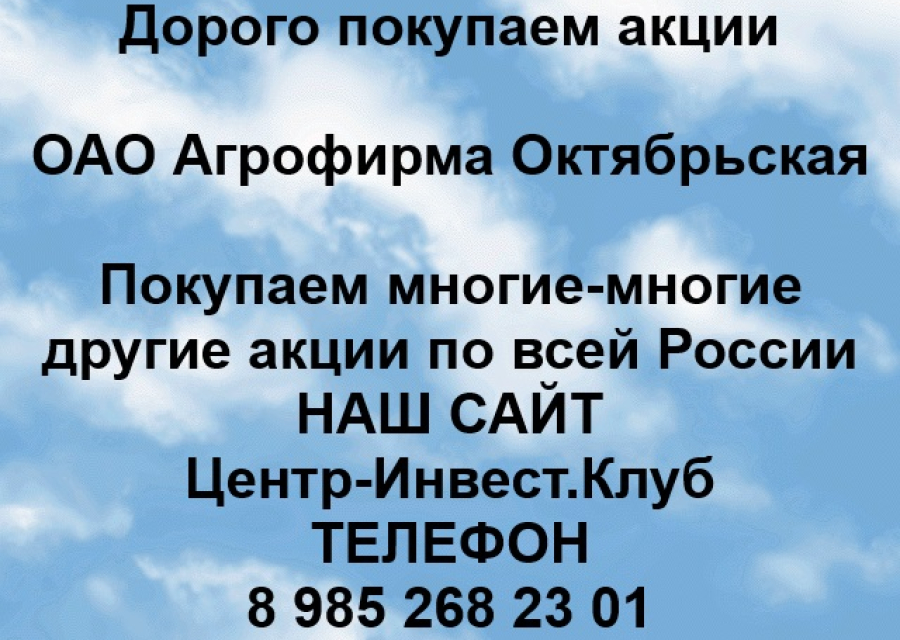 Покупаем акции ОАО Агрофирма Октябрьская 